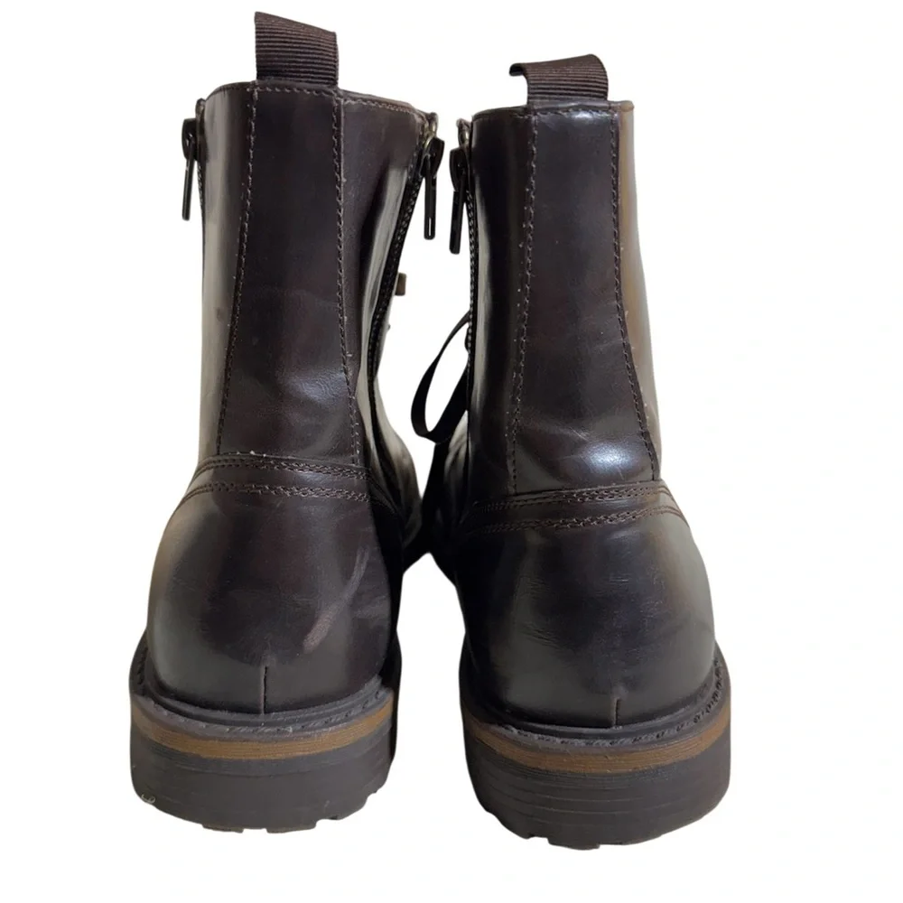 Unlisted by Kenneth Cole Brown Leather Lace-Up Zip Combat Boots